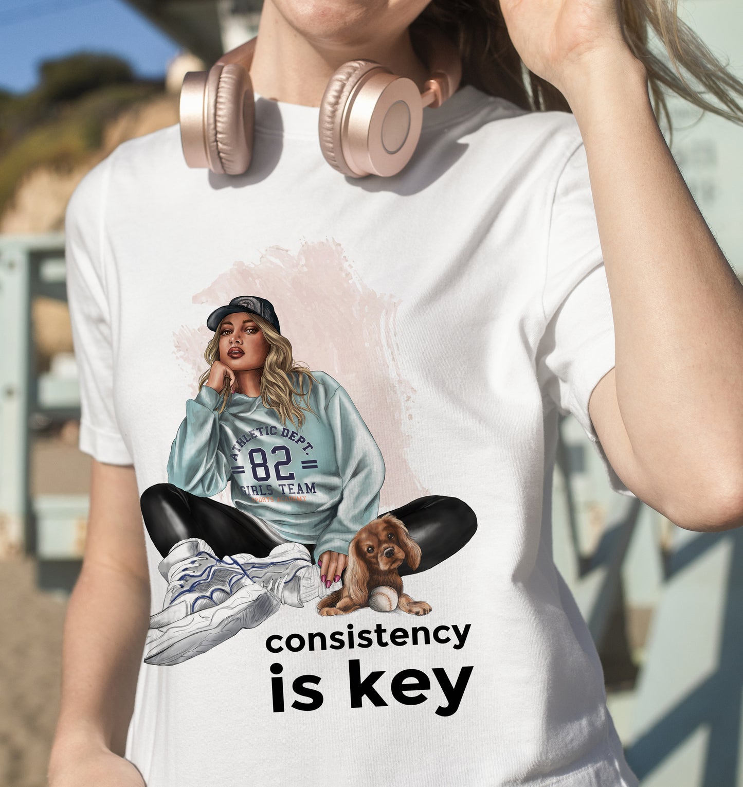 Women’s basic softstyle t-shirt GIRL AND DOG ILLUSTRATION