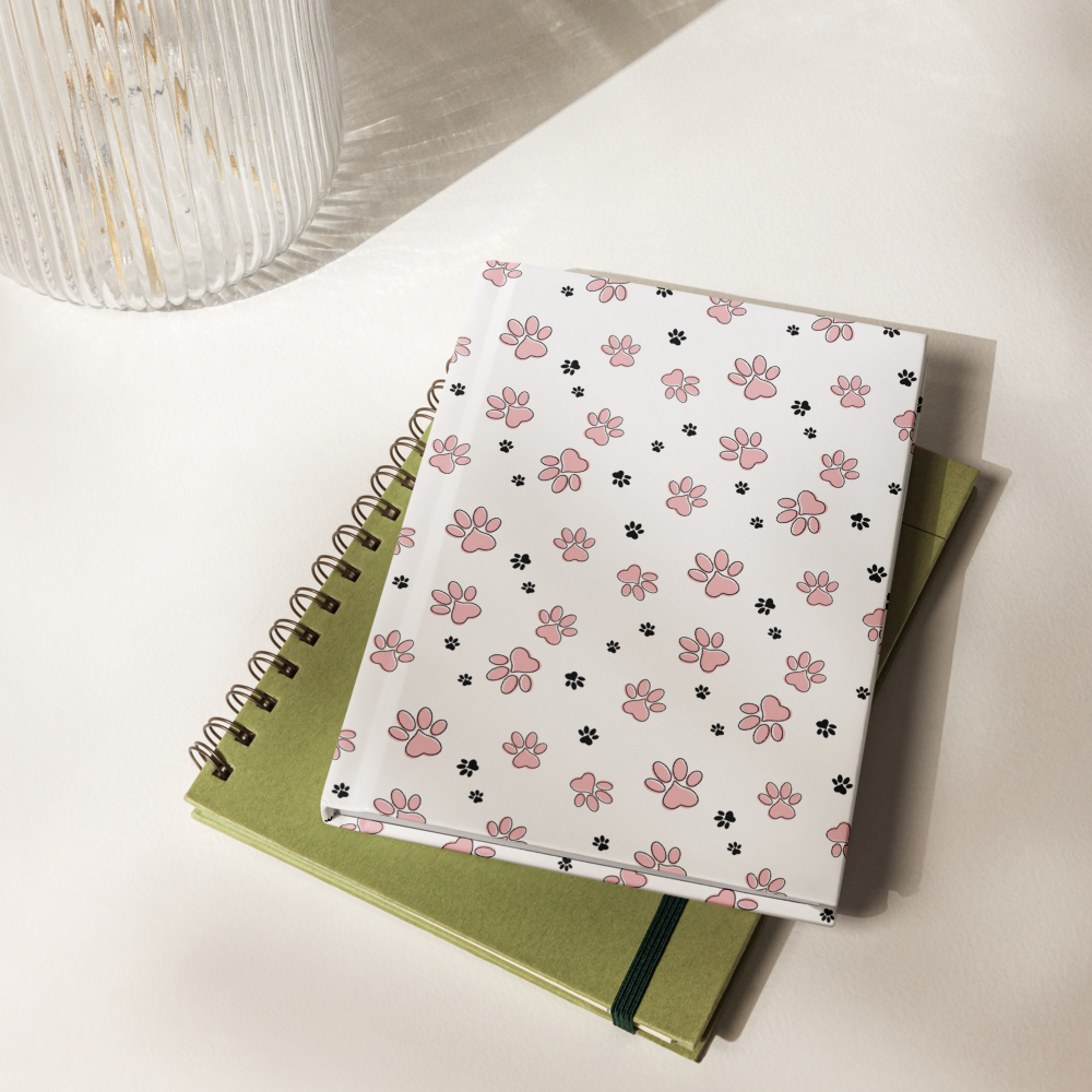 Hardcover journal matte pink paw pattern