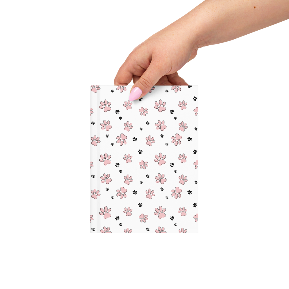 Hardcover journal matte pink paw pattern