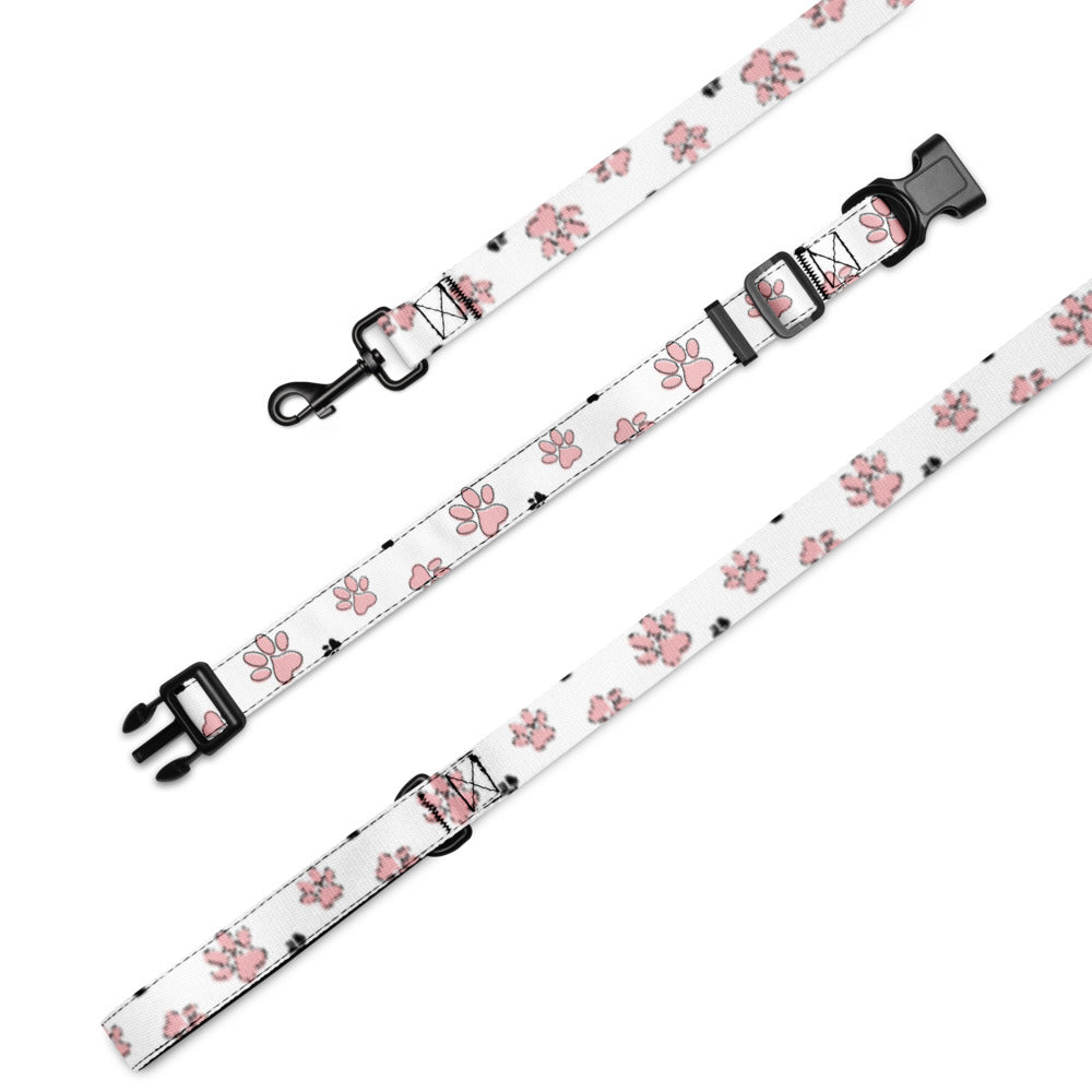 Pet collar & leash pink paw pattern