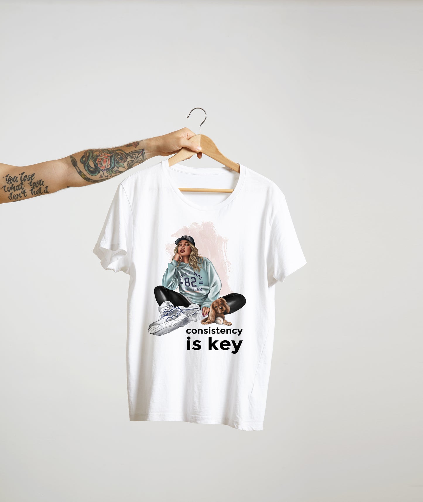 Women’s basic softstyle t-shirt GIRL AND DOG ILLUSTRATION