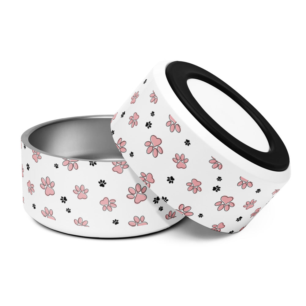 Pet bowl pink paw pattern